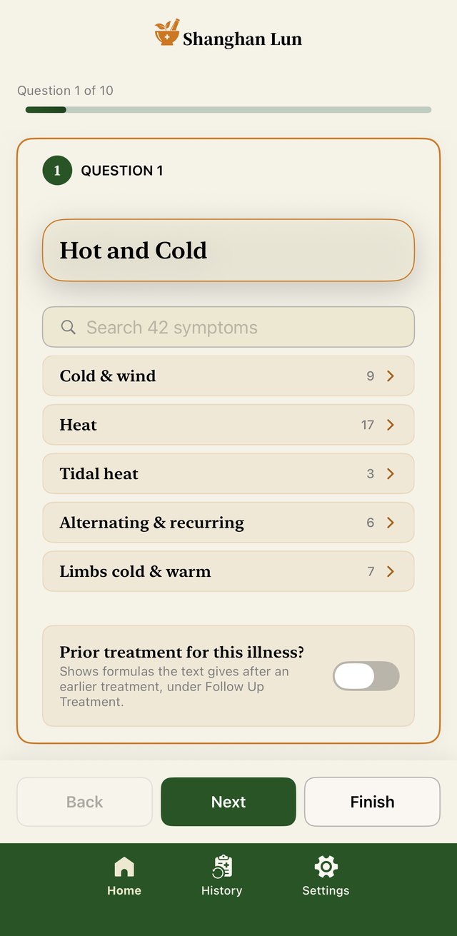 Intake session, question 1 of 10: Hot and Cold symptom categories