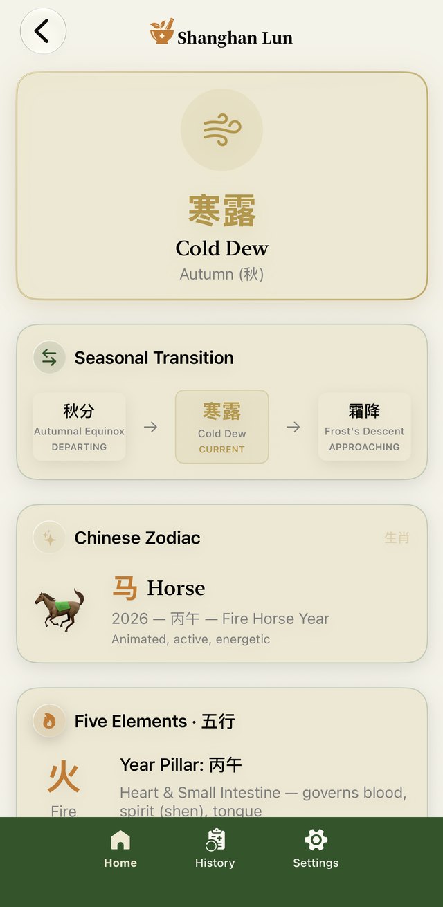 Seasonal context: the Cold Dew solar term, Fire Horse year and Five Elements